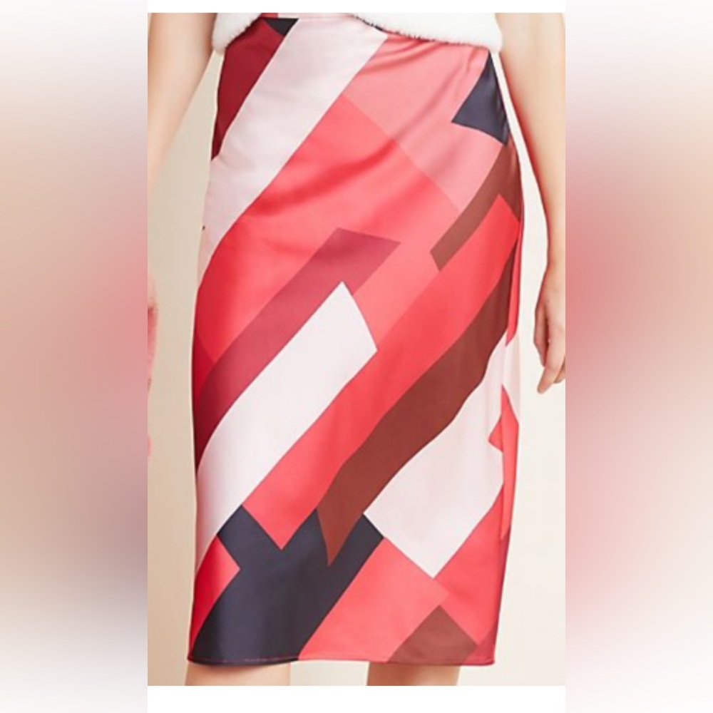 Geometric Red and Brown Midi Skirt